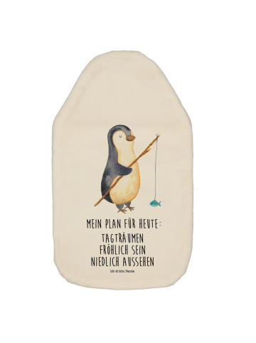 Wärmflasche Pinguin Angler mit Spruch in Weiß