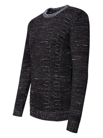 Grobstrick mit Kontrastfarben Rundhals-Pullover in Schwarz