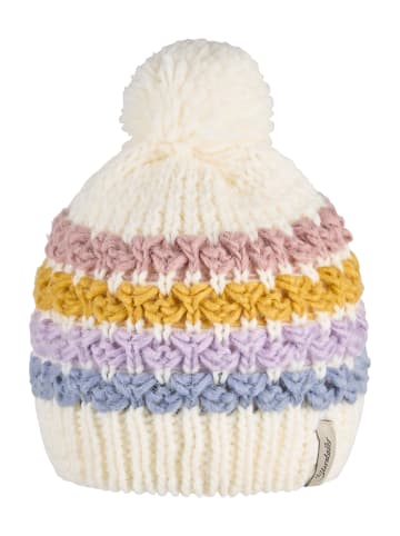 Bommelmütze Streifen in ecru