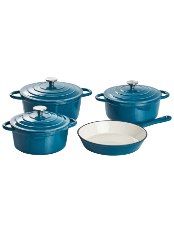 7-set Kochgeschirr CASTORA in Blau/Silber/Weiß