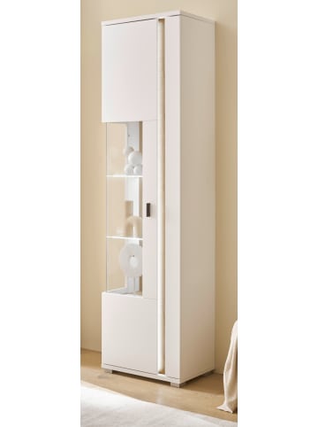 Vitrine weiß matt, Eiche 55  cm, Vitrinenschrank inklusive Frontbeleuchtung