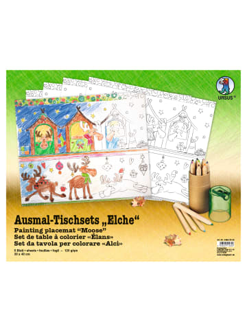 Ausmal-Tischset Elche, 5 Blatt - ab 3 Jahren