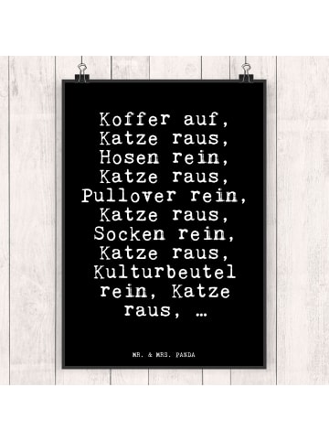 Poster Koffer auf, Katze raus,... mit Spruch in Schwarz