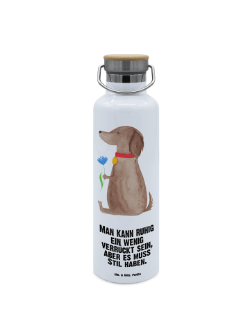 Trinkflasche Hund Blume mit Spruch in Weiß