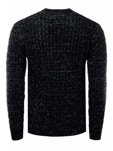 Schwerer Kontrast Grobstrick Rundhals-Pullover in Schwarz