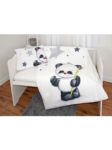 2 tlg. Flanell Bettwäsche 100x135cm Pandabär in Grau/Weiß