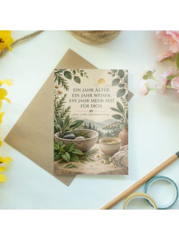 Geburtstagskarte Botanische Komposition erdig D... in Weiß