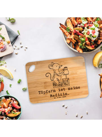 Holzschneidebrett Maus Töpfern mit Spruch in Braun
