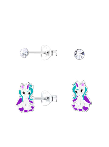 Kinderohrstecker-Set EINHORN & KRISTALL in 925 Silber - 4-tlg.