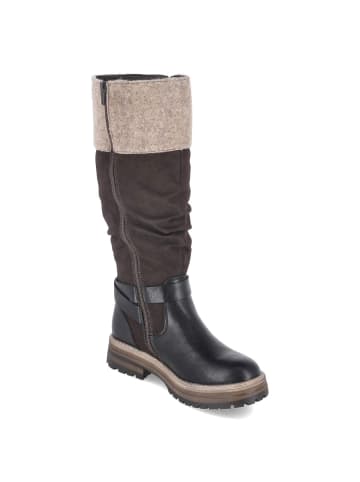 Schaftstiefel in schwarz/nougat/wood