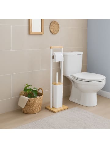 WC Garnitur Weiß/ Natur - (B)28 x (H)76,5 x (T)18 cm