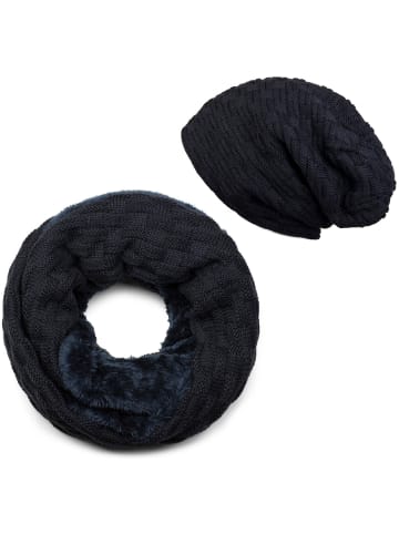Strick Schal und Mütze Set in Midnight-Blue