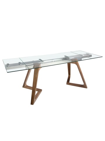 Ausziehbarer Esstisch 1115 in Glas/Walnuss – (B)160 x (T)90 x (H)75 cm