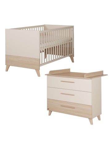 Babyzimmer Set Sidney 2-tlg. Beige/Eiche mit Bett & Wickelkommode