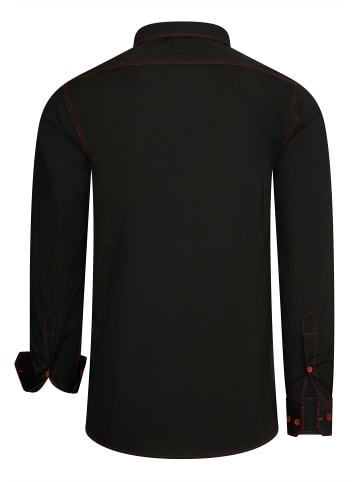 Langarm Slim Fit Hemd mit Kontrast-Naht in Schwarz / Rot