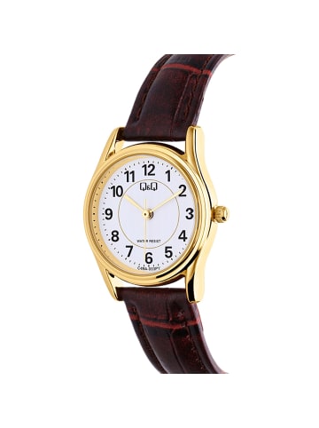Leder Quarzuhr Q & Q Gold