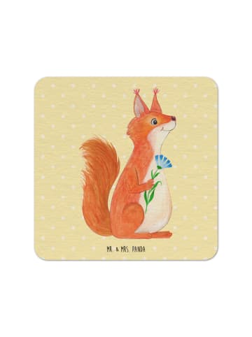 Bierfilzl Eichhörnchen Blume ohne Spruch in Gelb Pastell