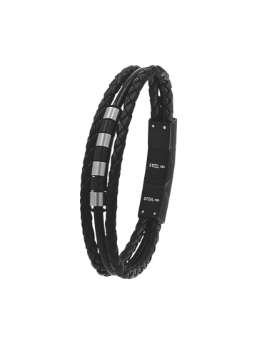 Armband Edelstahl, IP schwarz, Leder in bicolor
