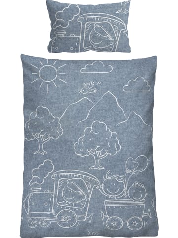 Melange-Flanell Kinder-Bettwäsche in blau