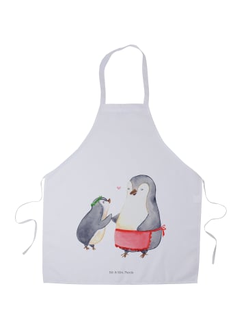 Kochschürze Pinguin mit Kind ohne Spruch in Weiß