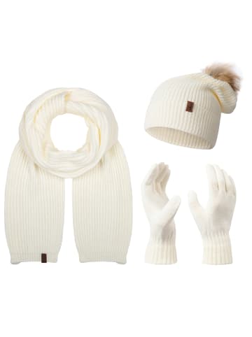Schal Mütze Handschuhe Set in Weiß