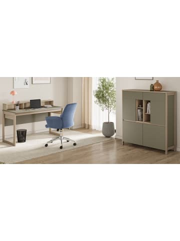 Wohnkombination Salbei grün, Eiche mit Highboard und Schreibtisch, Soft-Close