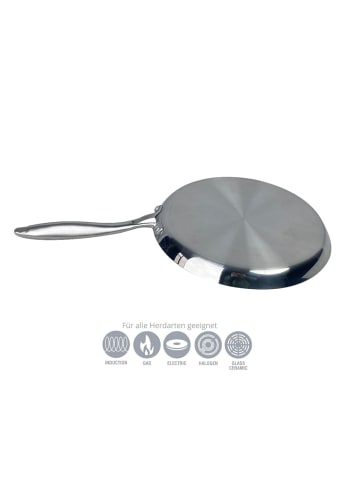 Premium Edelstahlpfanne geeignet für alle Herdarten mit ergonomischem in Silber