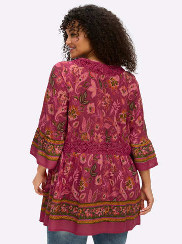 3/4-Arm-Bluse in kirsche-flamingo-gemustert