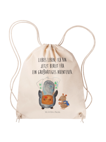 Sportbeutel Pinguin & Maus Wanderer mit Spruch in Creme