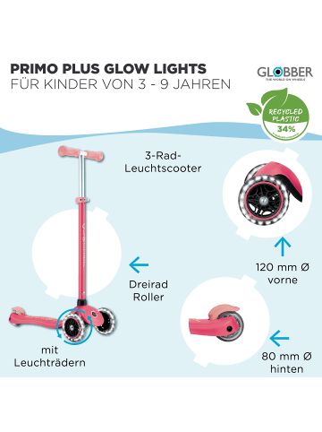 Scooter PRIMO PLUS GLOW LIGHTS Roller in coral pink, Leuchtrollen u. Glow-Effekt