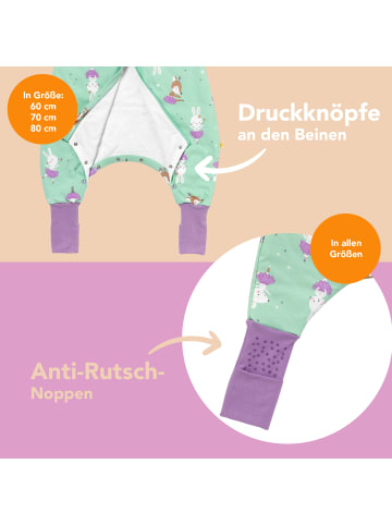 Schlafsack mit Füßen und umklappbaren Bündchen, 1.0 TOG in Mint-Lila