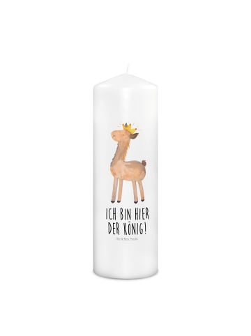 Kerze Lama König mit Spruch in Weiß