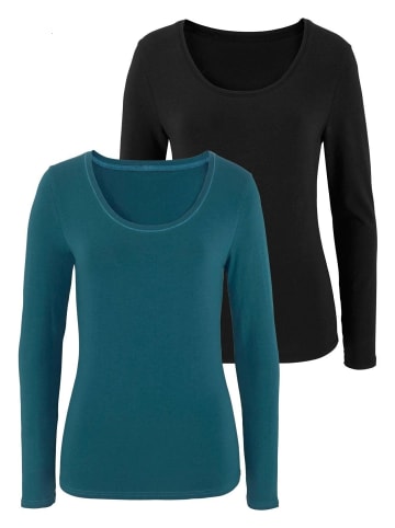 Langarmshirt in petrol, schwarz