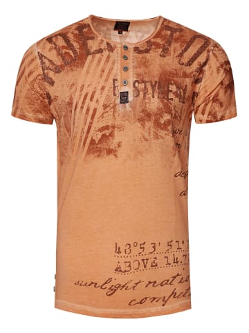 Rundhals T-Shirt mit Front & Back Prints in Camel