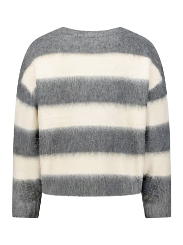 Strickpullover mit Rippbündchen in Grau/Weiß