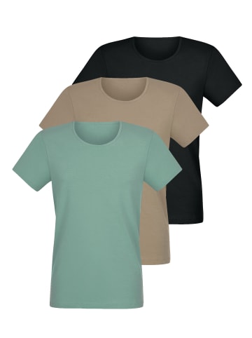 3er Pack T-Shirt in black-aloe green-natural grey