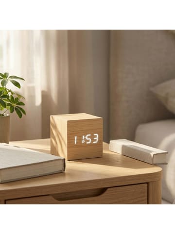 Wecker digital in Natur - (B)6,5 x (H)6 x (T)6,5 cm