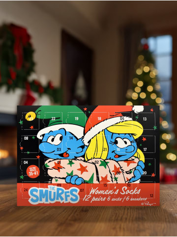 Die Schlümpfe Socken Adventskalender mit 12 Paar kurz und lang in Mehrfarbig