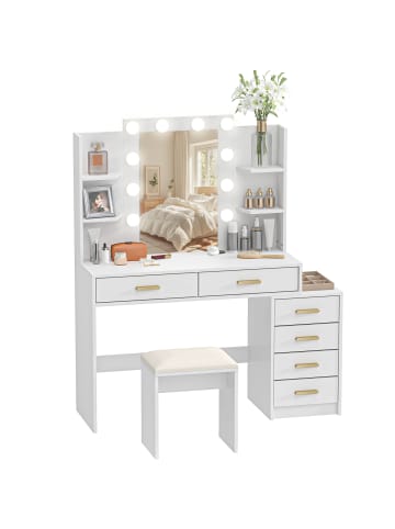 Schminktisch mit Hocker in Weiß 120L x 40B x 140H cm