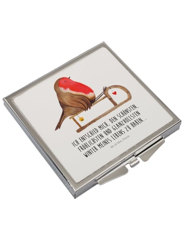 Mini Spiegel Rotkehlchen Schlitten mit Spruch in Weiß