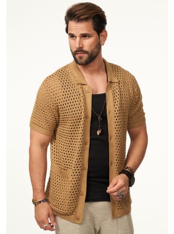 Poloshirt - im Crochet Vintage Summer-Look in Tan