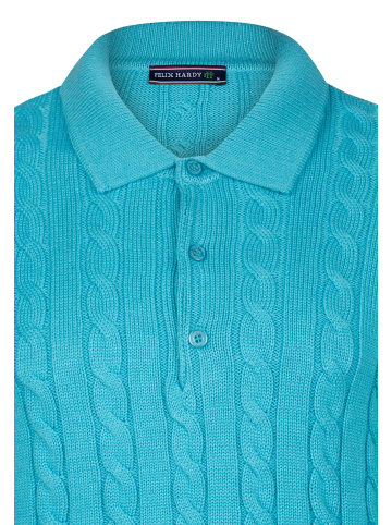 Grobstrick Zopfmuster Langarm Polo Pullover in Baby Blau