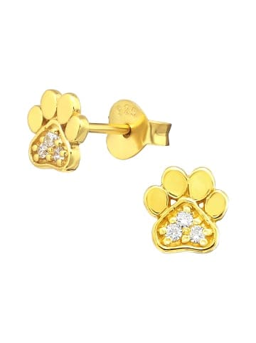 Ohrstecker PFOTE in Gold Zirkonia weiß, 2-tlg.