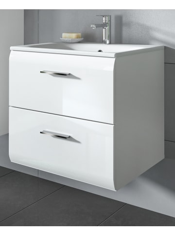 Waschbeckenunterschrank inklusive Waschbecken weiß Hochglanz, Waschtisch hängend