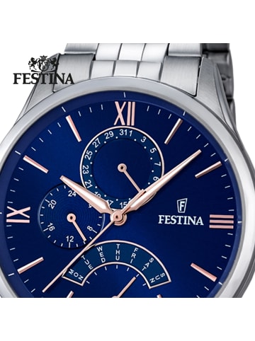 Analog, Multifunktion-Armbanduhr Festina Klassik silber groß (ca. 43mm)