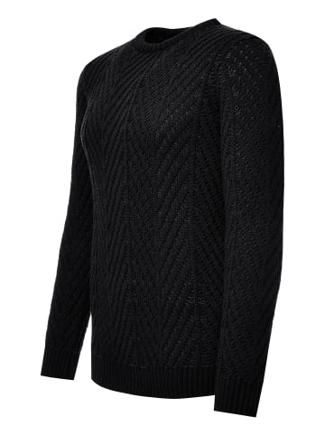 Grobstrick mit Muster Rundhals-Pullover in Schwarz