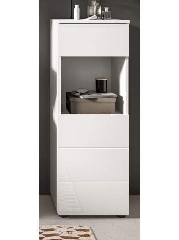Badschrank weiß Hochglanz 38 x 106 cm, Badezimmer Kommode mit Schubkasten