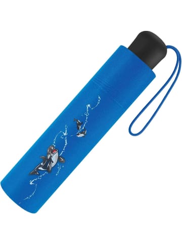 Kinder-Taschenschirm Regenschrim mit reflektierenden Streifen Big Orca/Wal blau