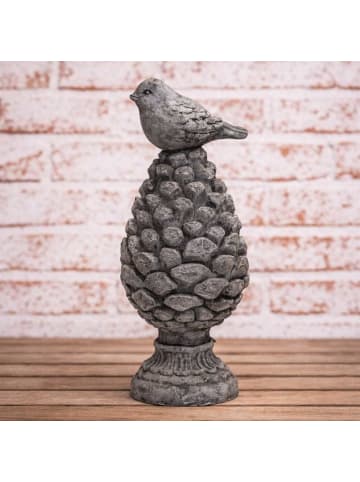 AltoBelli Deko Zapfen UCCELLINO mit Vogel Zement Antik Patina 33x14 cm