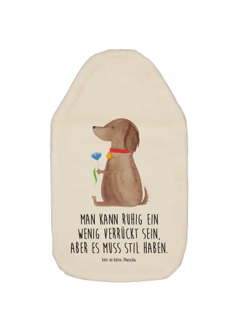 Wärmflasche Hund Blume mit Spruch in Weiß
